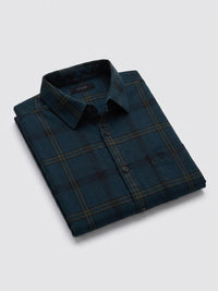 Men Shirt Check Teal Blue Regular Fit