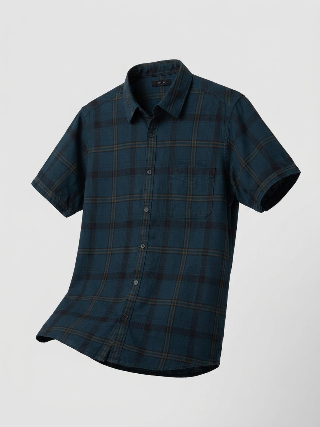 Men Shirt Check Teal Blue Regular Fit