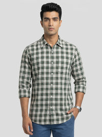 Men Shirt Check Green Regular Fit