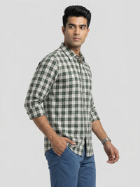 Men Shirt Check Green Regular Fit