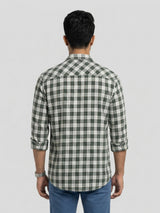 Men Shirt Check Green Regular Fit