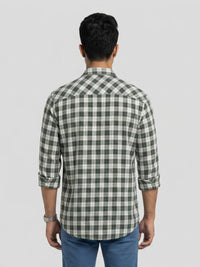 Men Shirt Check Green Regular Fit