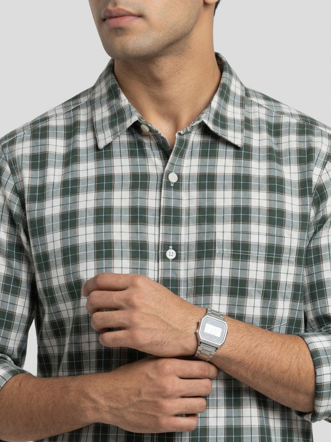 Men Shirt Check Green Regular Fit