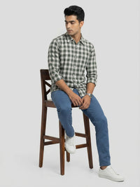 Men Shirt Check Green Regular Fit