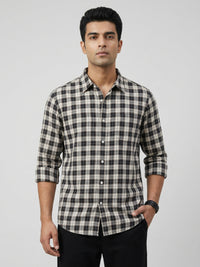 Men Shirt Check Jet Black Regular Fit