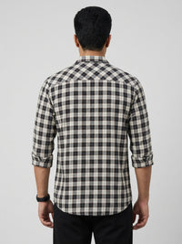 Men Shirt Check Jet Black Regular Fit
