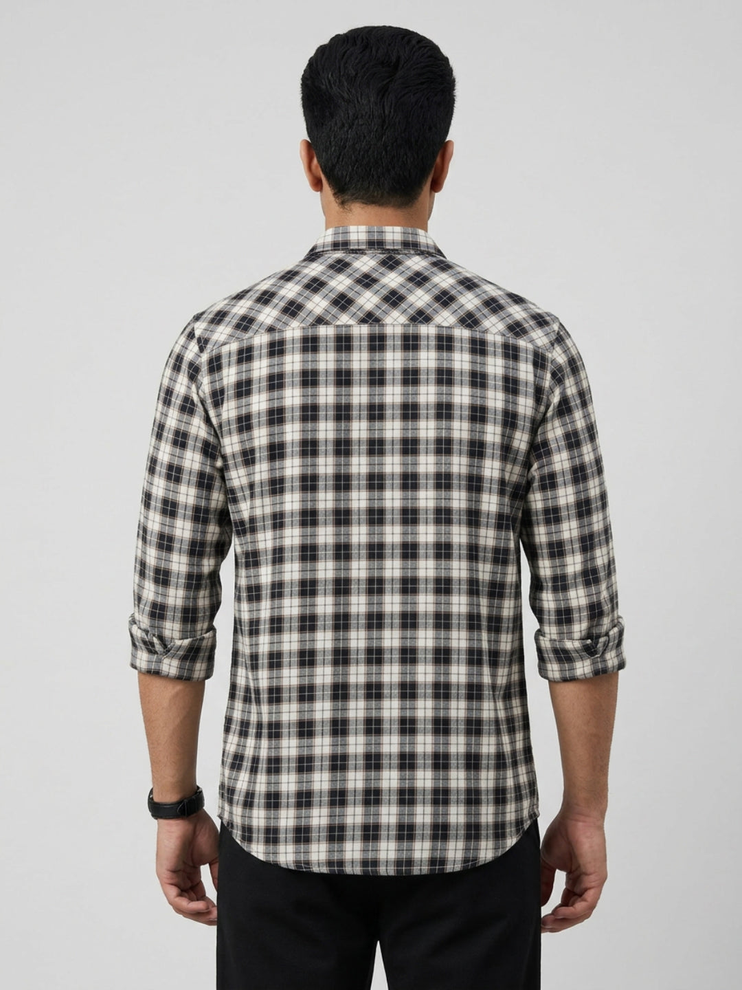 Men Shirt Check Jet Black Regular Fit