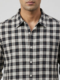 Men Shirt Check Jet Black Regular Fit