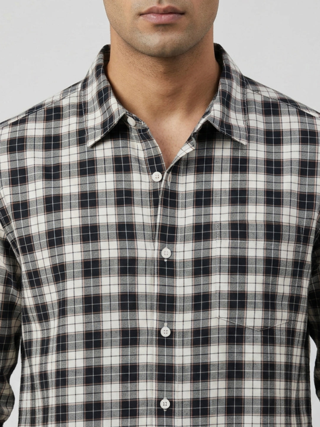 Men Shirt Check Jet Black Regular Fit