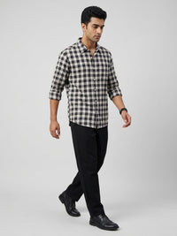 Men Shirt Check Jet Black Regular Fit