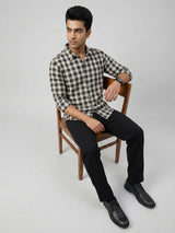 Men Shirt Check Jet Black Regular Fit