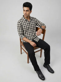 Men Shirt Check Jet Black Regular Fit