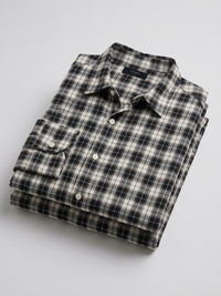 Men Shirt Check Jet Black Regular Fit