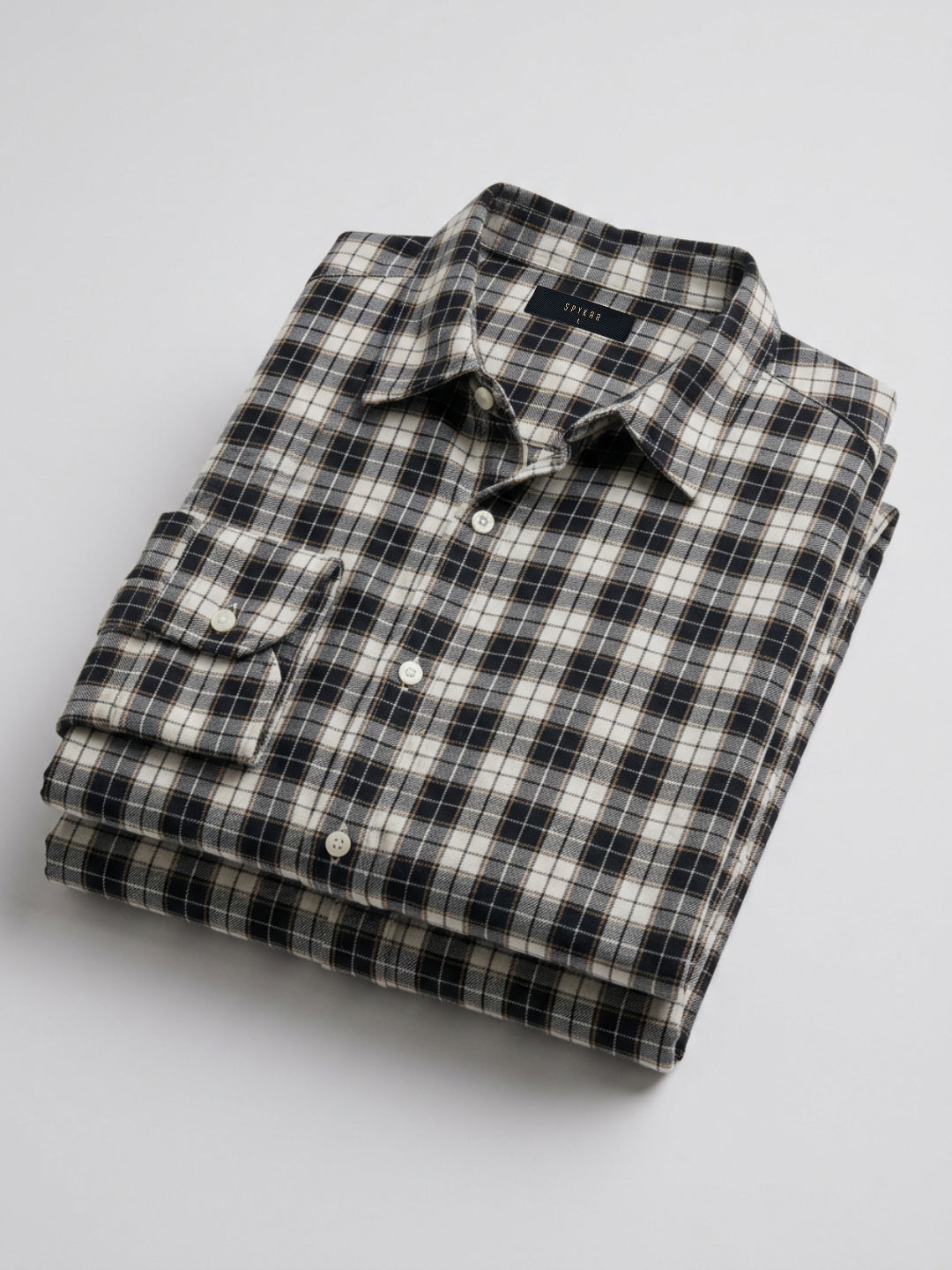 Men Shirt Check Jet Black Regular Fit