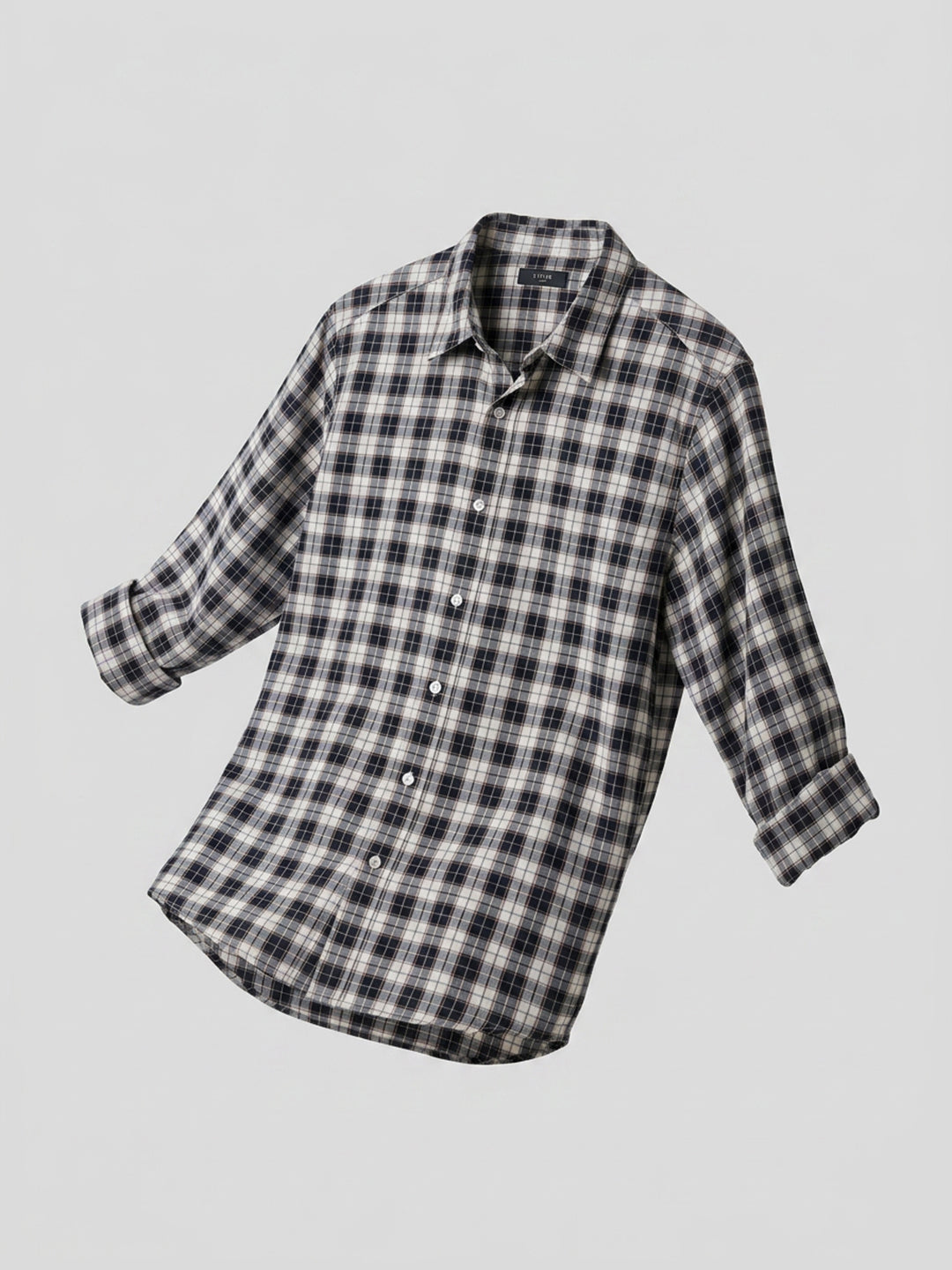 Men Shirt Check Jet Black Regular Fit