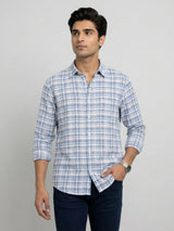 Men Shirt Check Blue Regular Fit