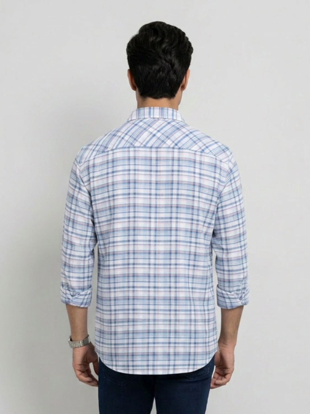 Men Shirt Check Blue Regular Fit