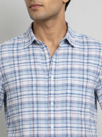 Men Shirt Check Blue Regular Fit