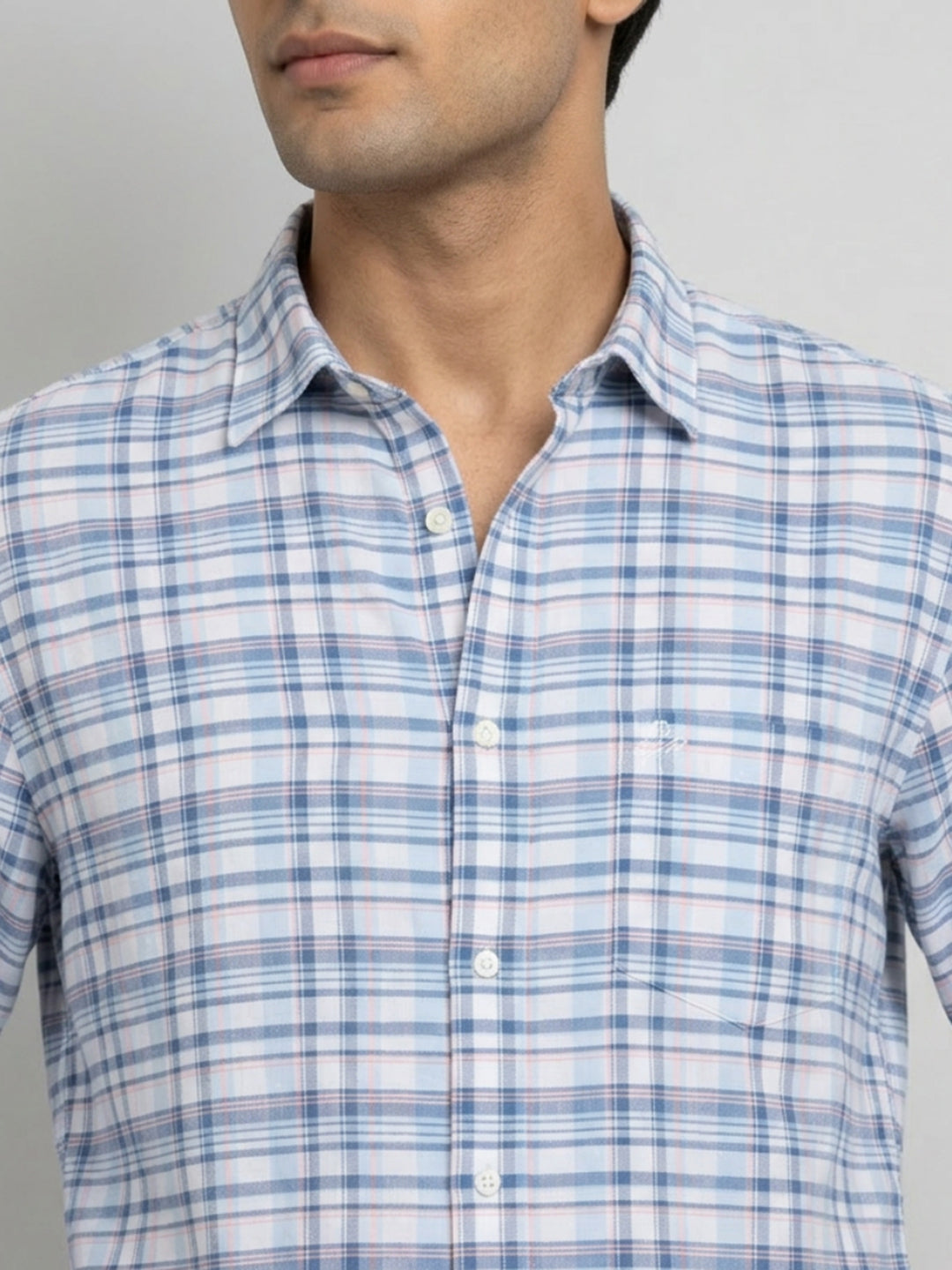Men Shirt Check Blue Regular Fit