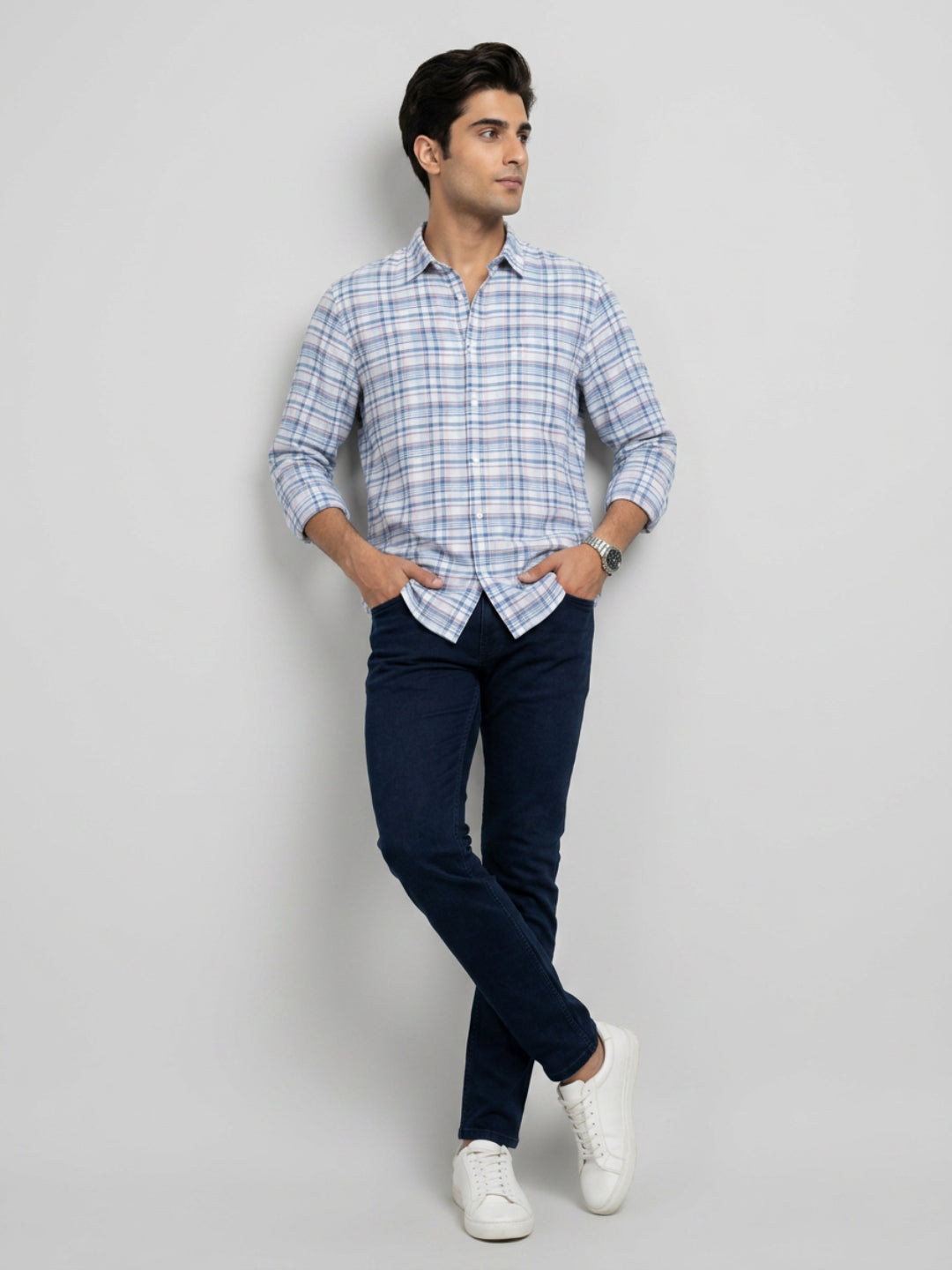 Men Shirt Check Blue Regular Fit