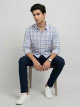Men Shirt Check Blue Regular Fit