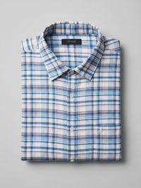 Men Shirt Check Blue Regular Fit