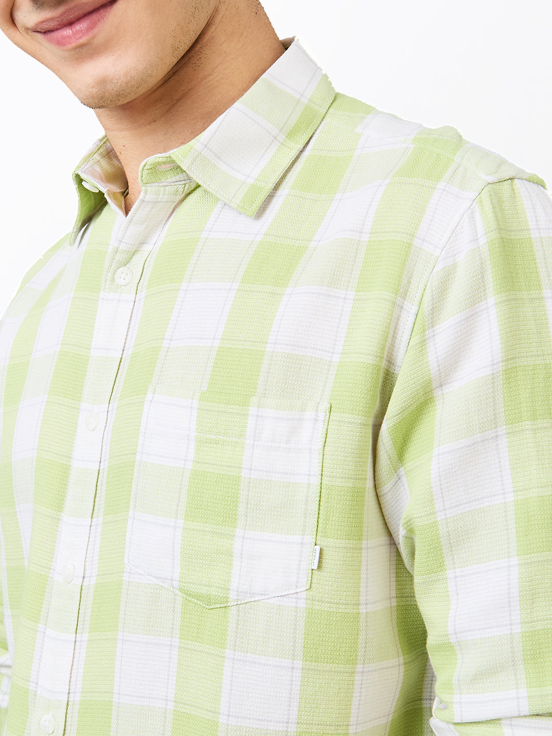 Spykar Green Slim Fit Checkered Full Sleeve Shirt For Men