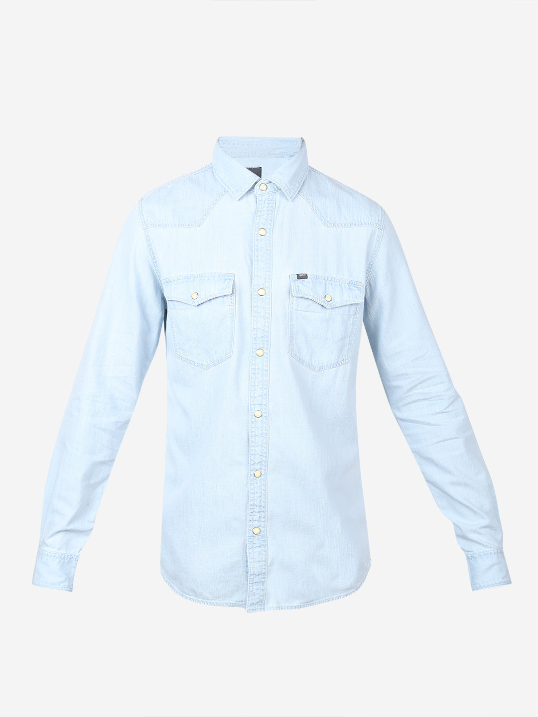 Spykar Blue Regular Fit Full Sleeves Cotton Solid Shirt For Men