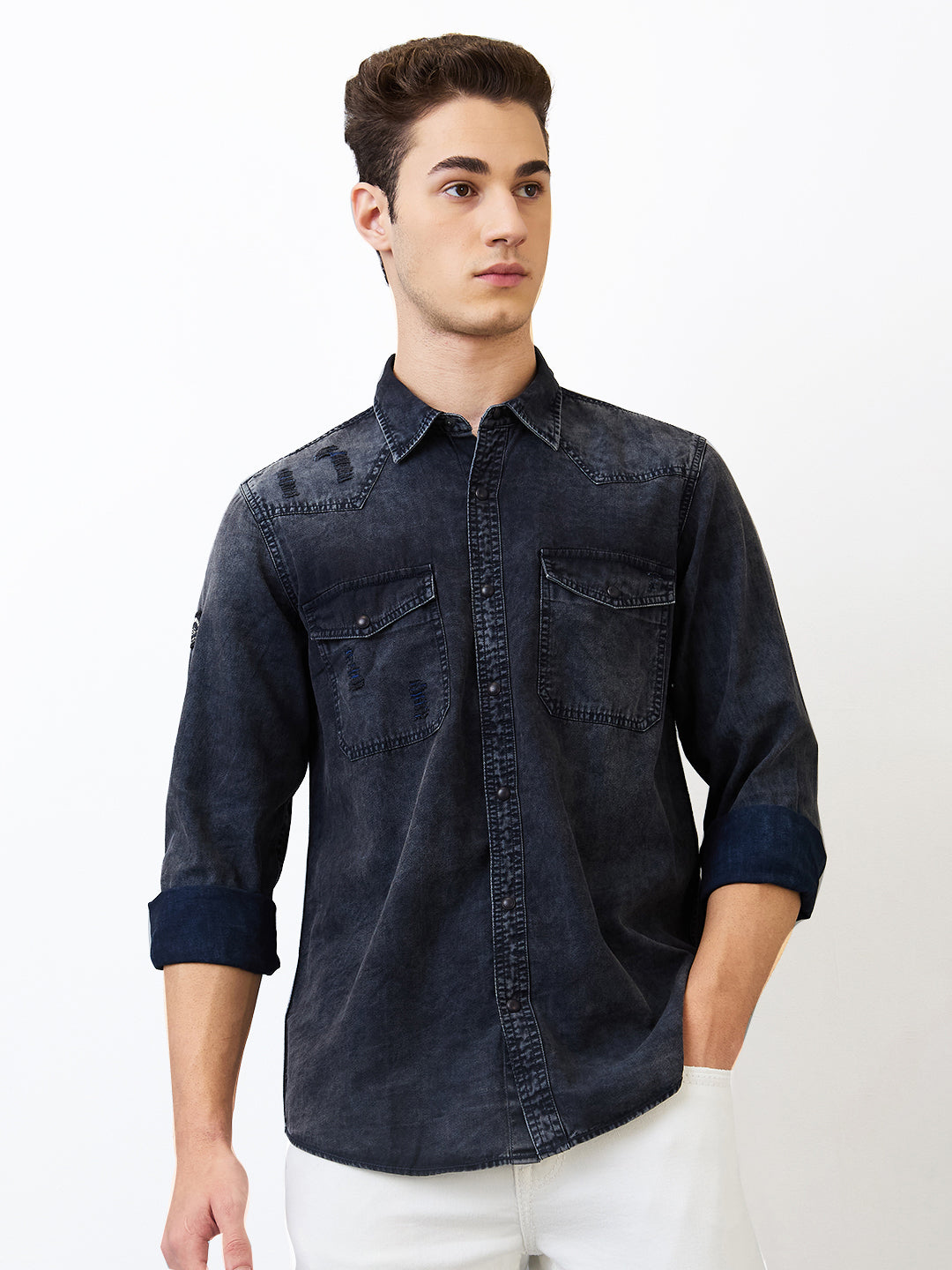 Spykar Blue Slim Fit Indigo Full Sleeve Shirt For Men