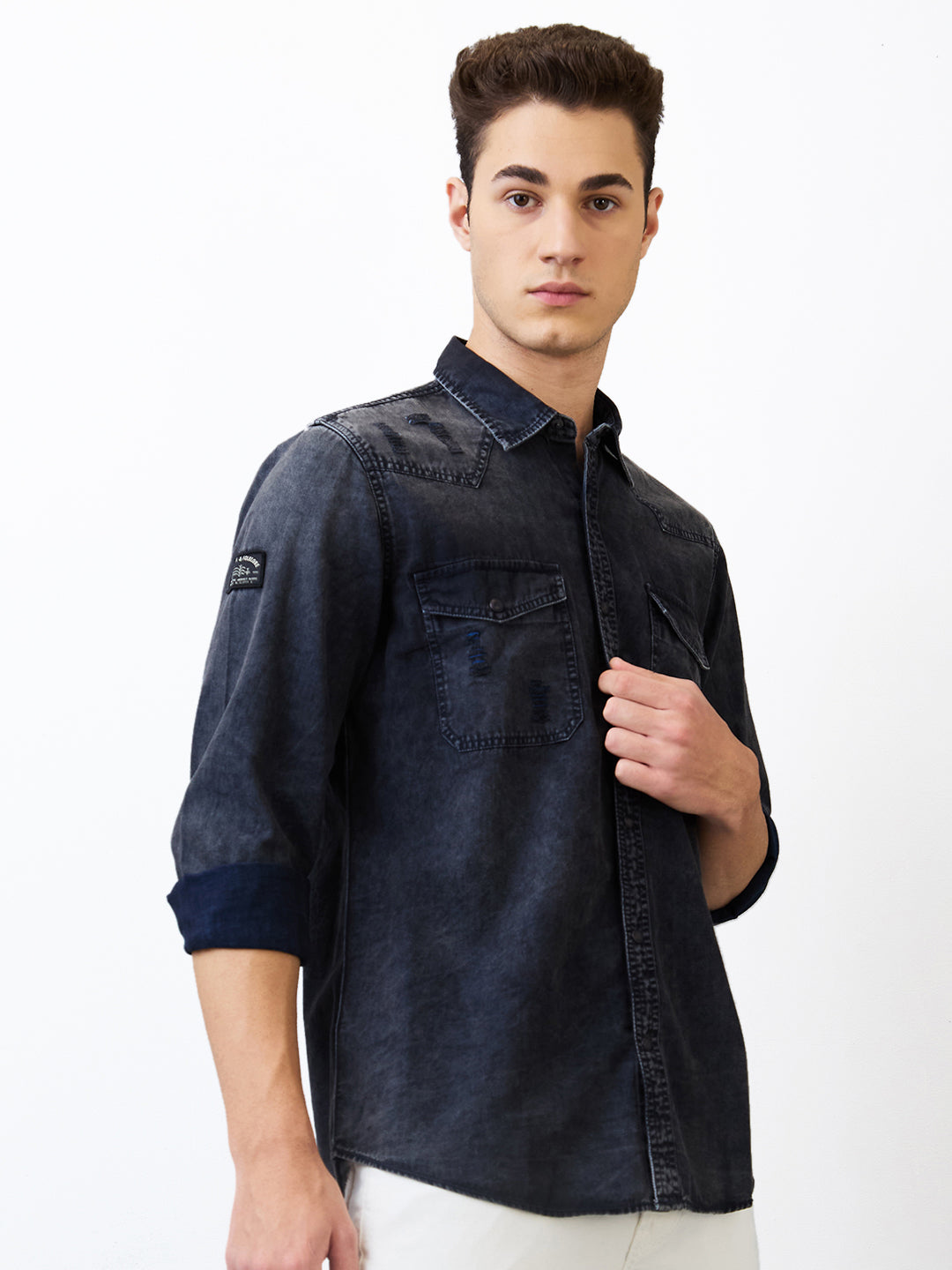 Spykar Blue Slim Fit Indigo Full Sleeve Shirt For Men