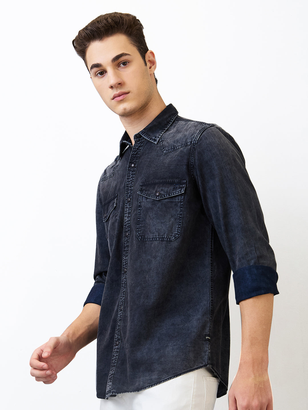 Spykar Blue Slim Fit Indigo Full Sleeve Shirt For Men