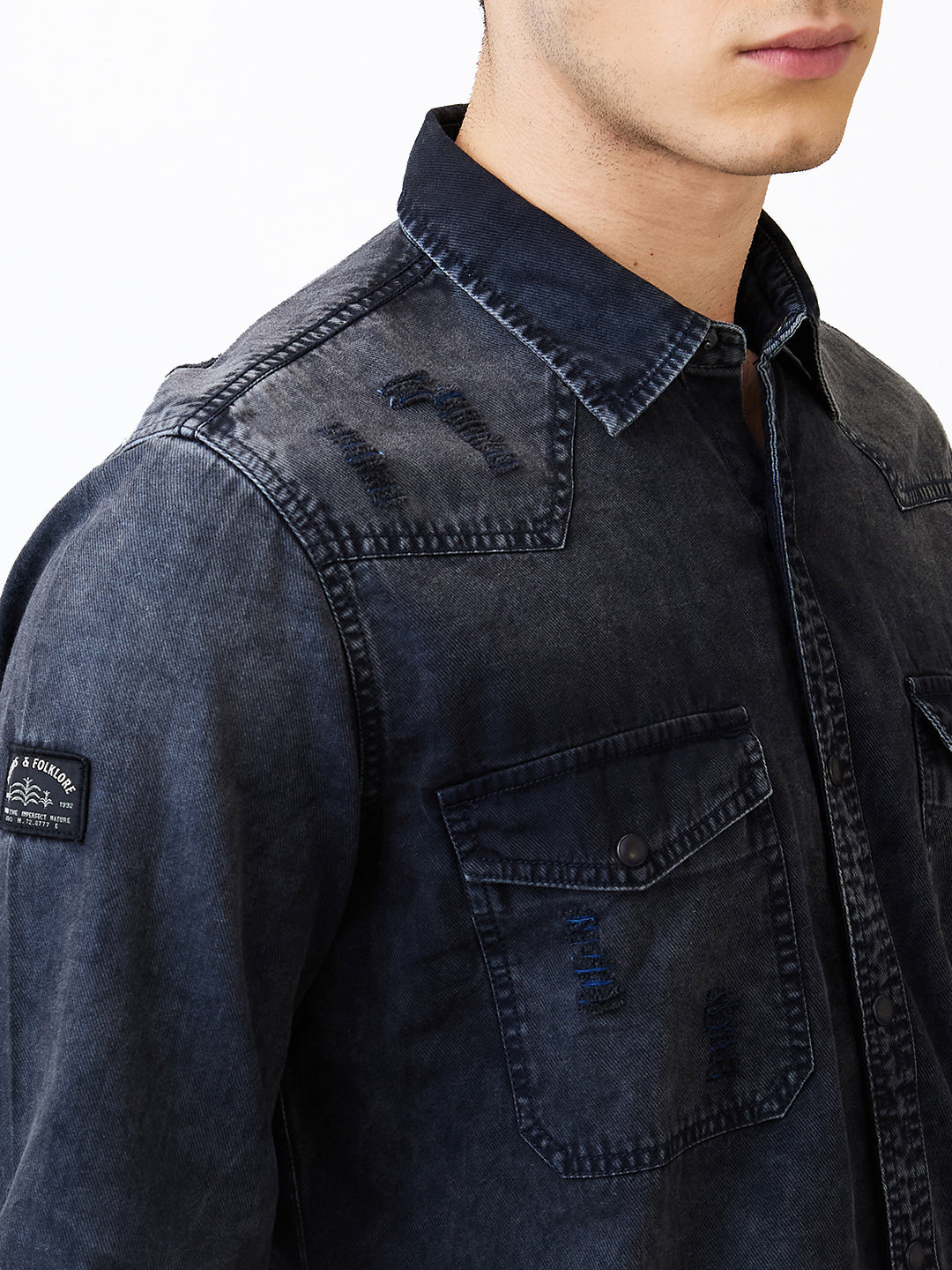 Spykar Blue Slim Fit Indigo Full Sleeve Shirt For Men