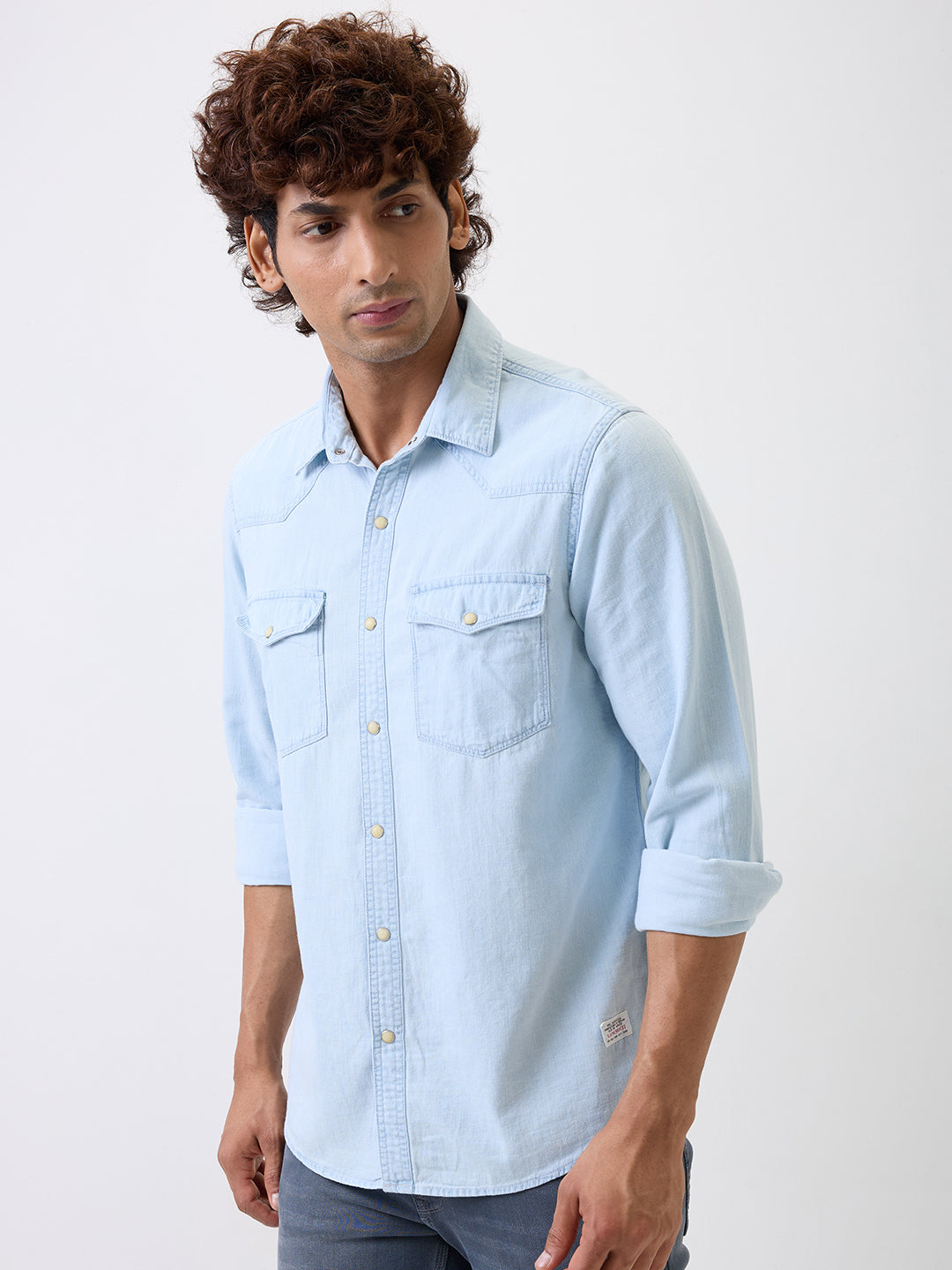 Spykar Blue Slim Fit Casual Shirt For Men