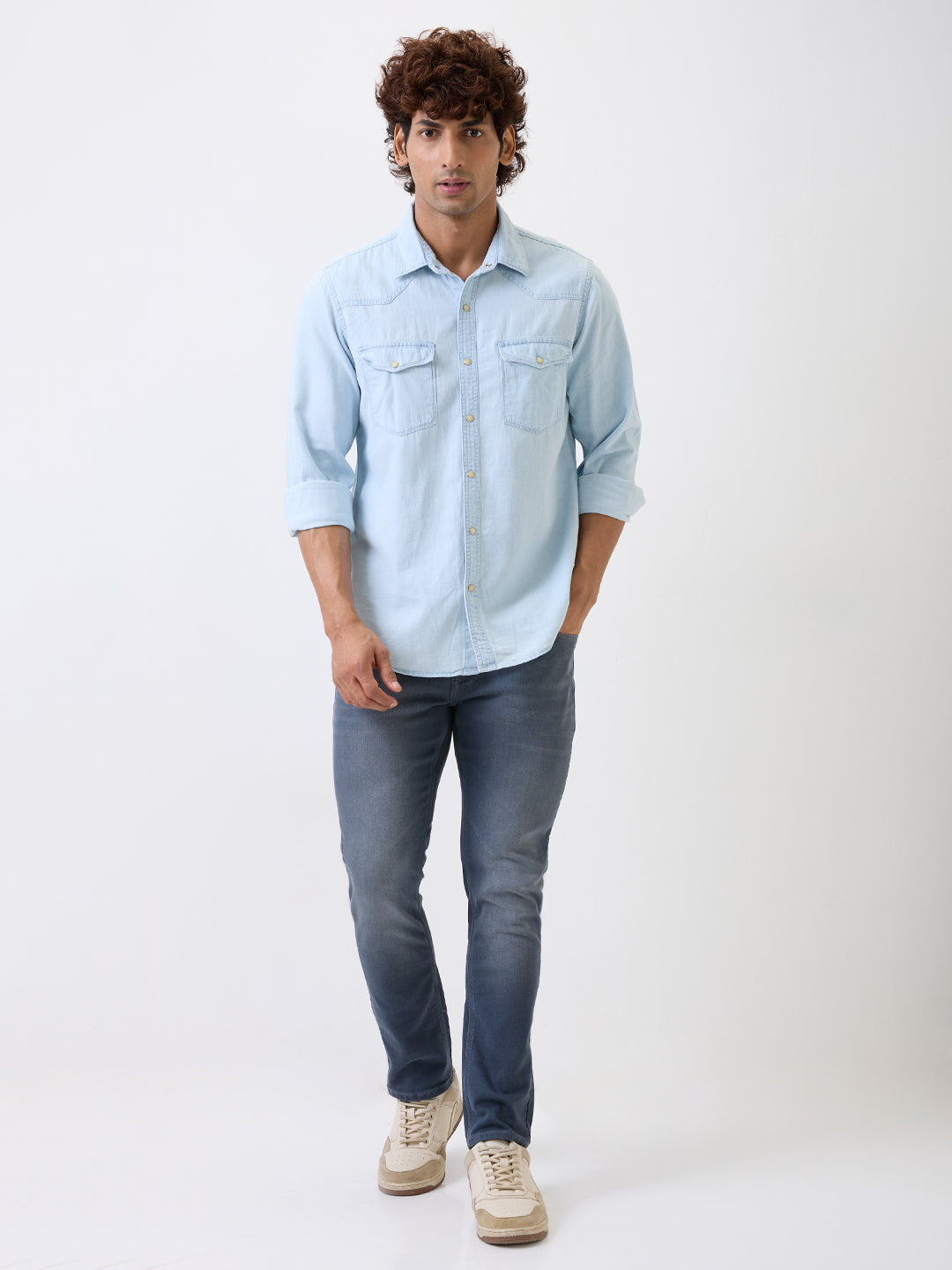 Spykar Blue Slim Fit Casual Shirt For Men
