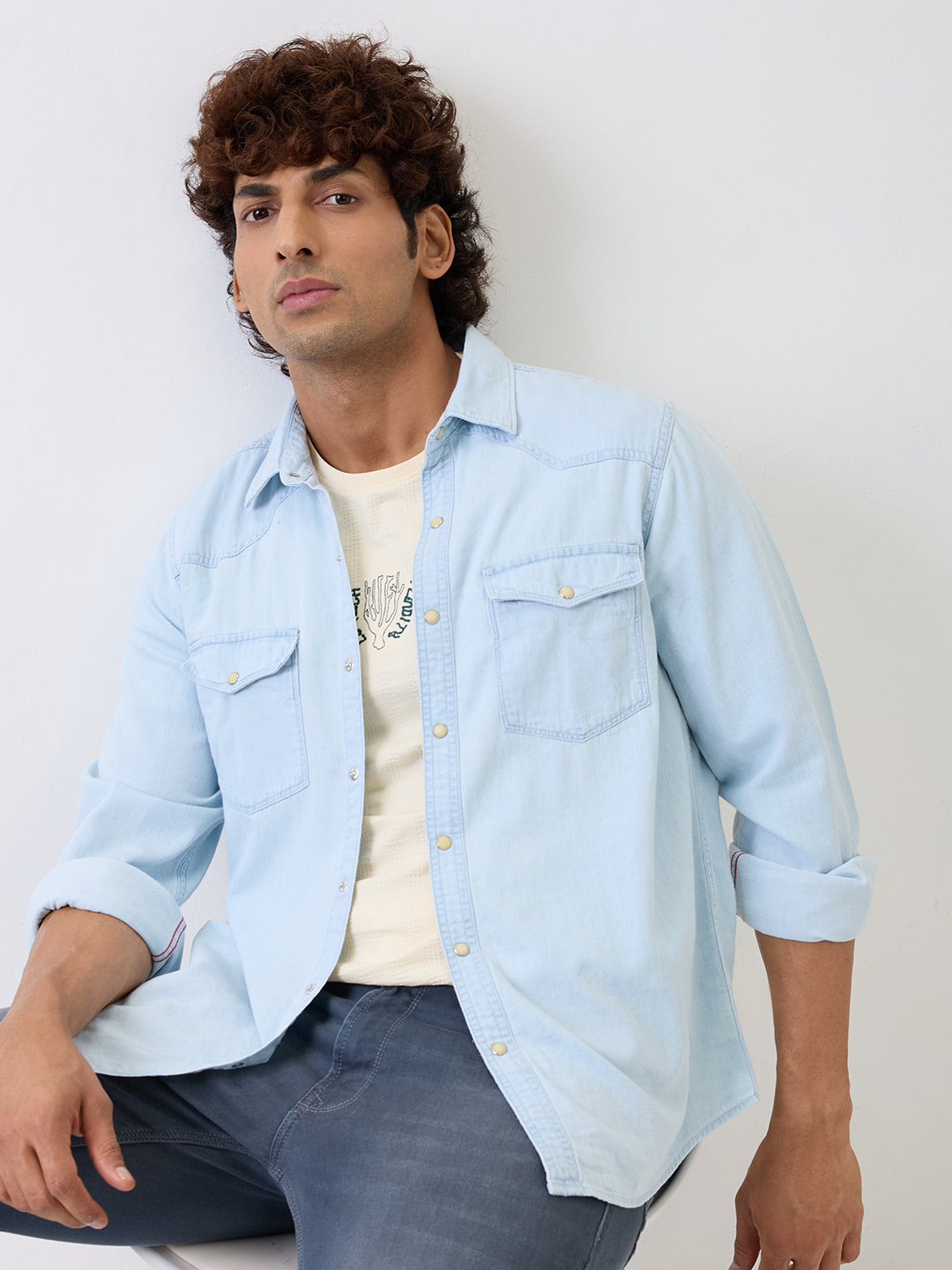 Spykar Blue Slim Fit Casual Shirt For Men