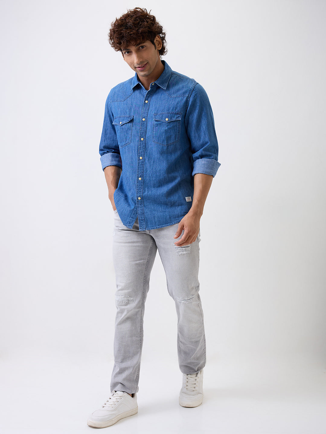 Spykar Blue Slim Fit Casual Shirt For Men