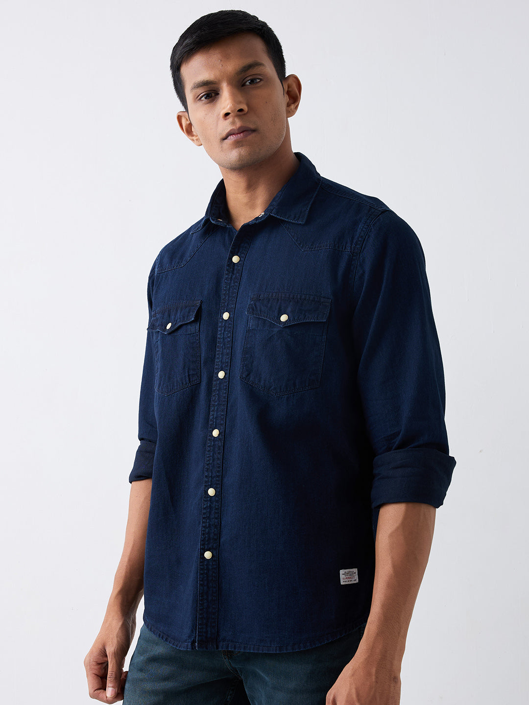 Spykar Blue Slim Fit Casual Shirt For Men
