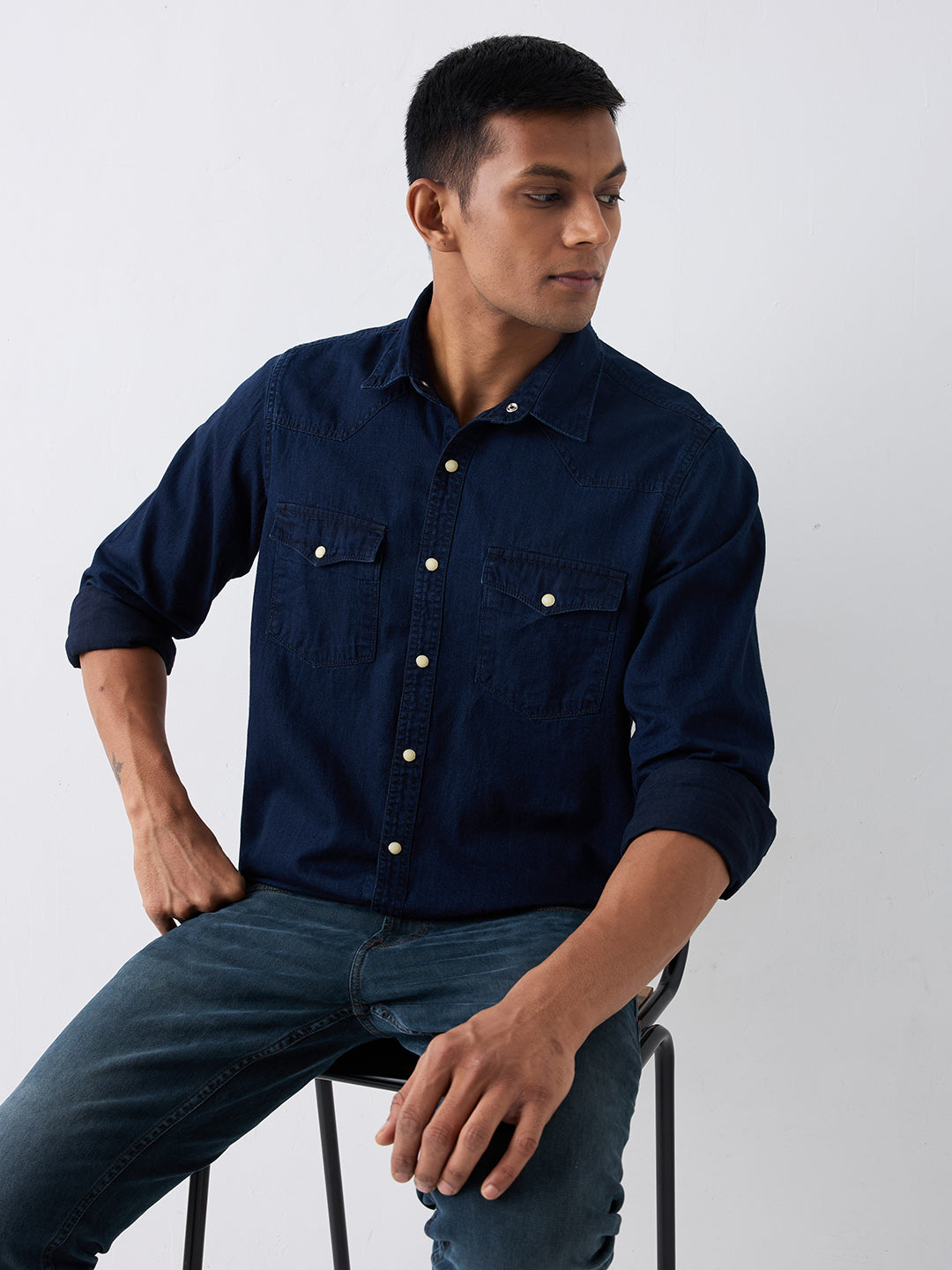 Spykar Blue Slim Fit Casual Shirt For Men