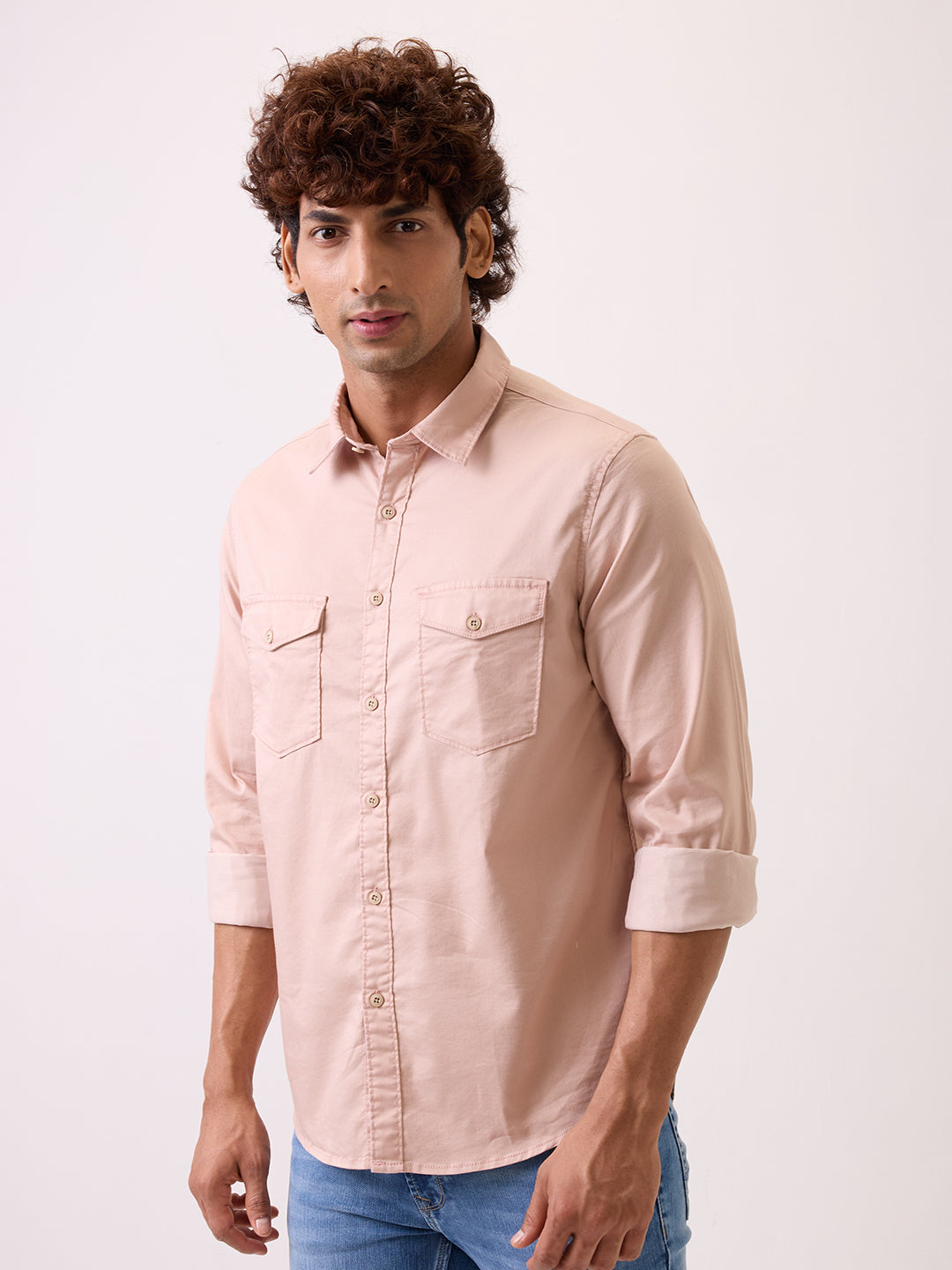 Spykar Pink Slim Fit Casual Shirt For Men