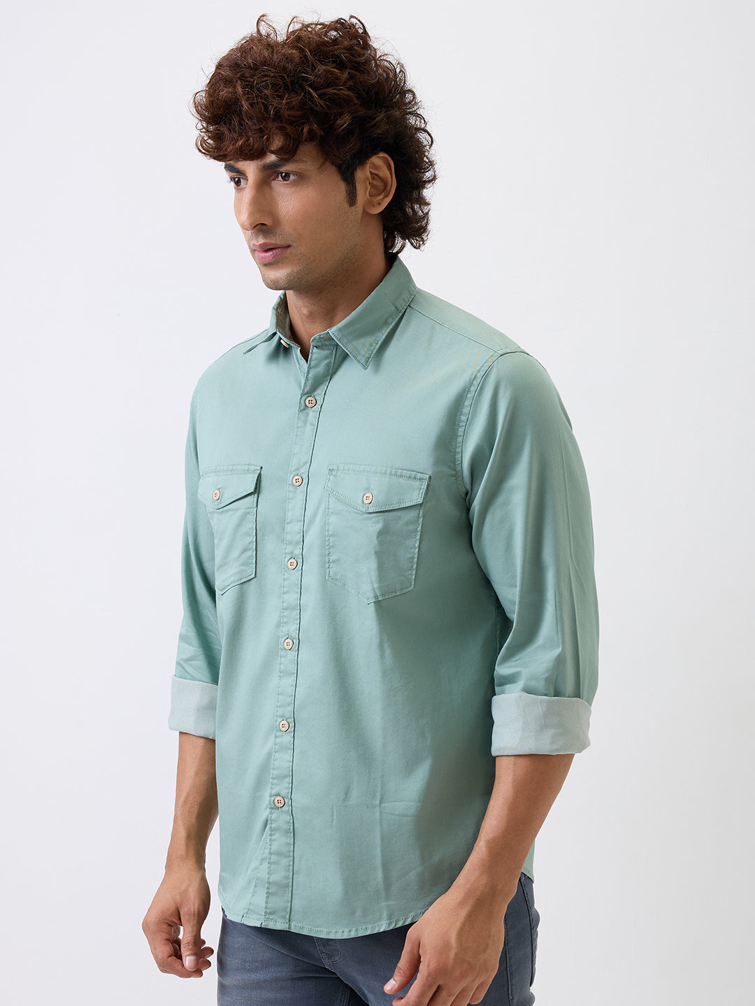 Spykar Green Slim Fit Casual Shirt For Men