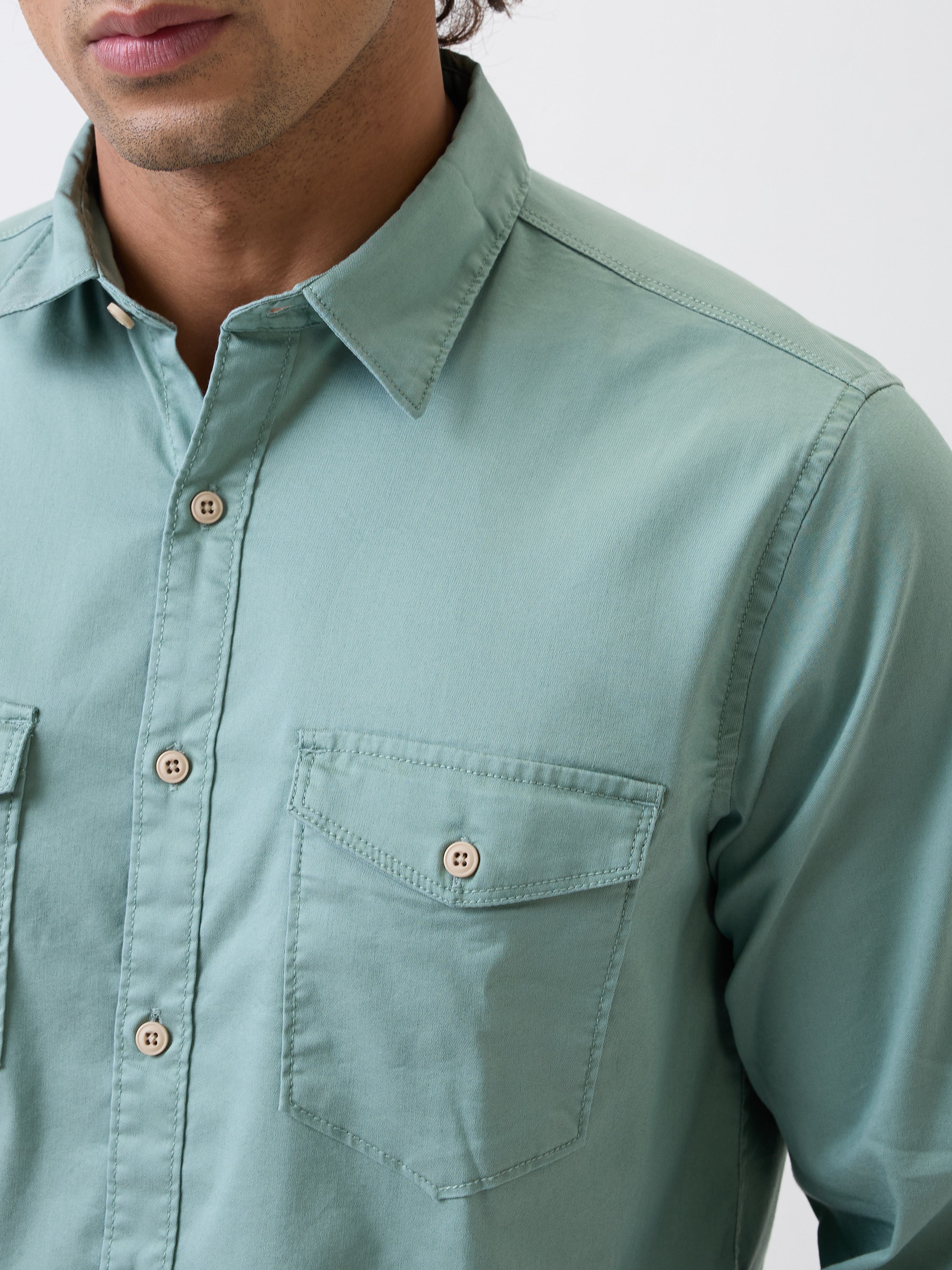 Spykar Green Slim Fit Casual Shirt For Men