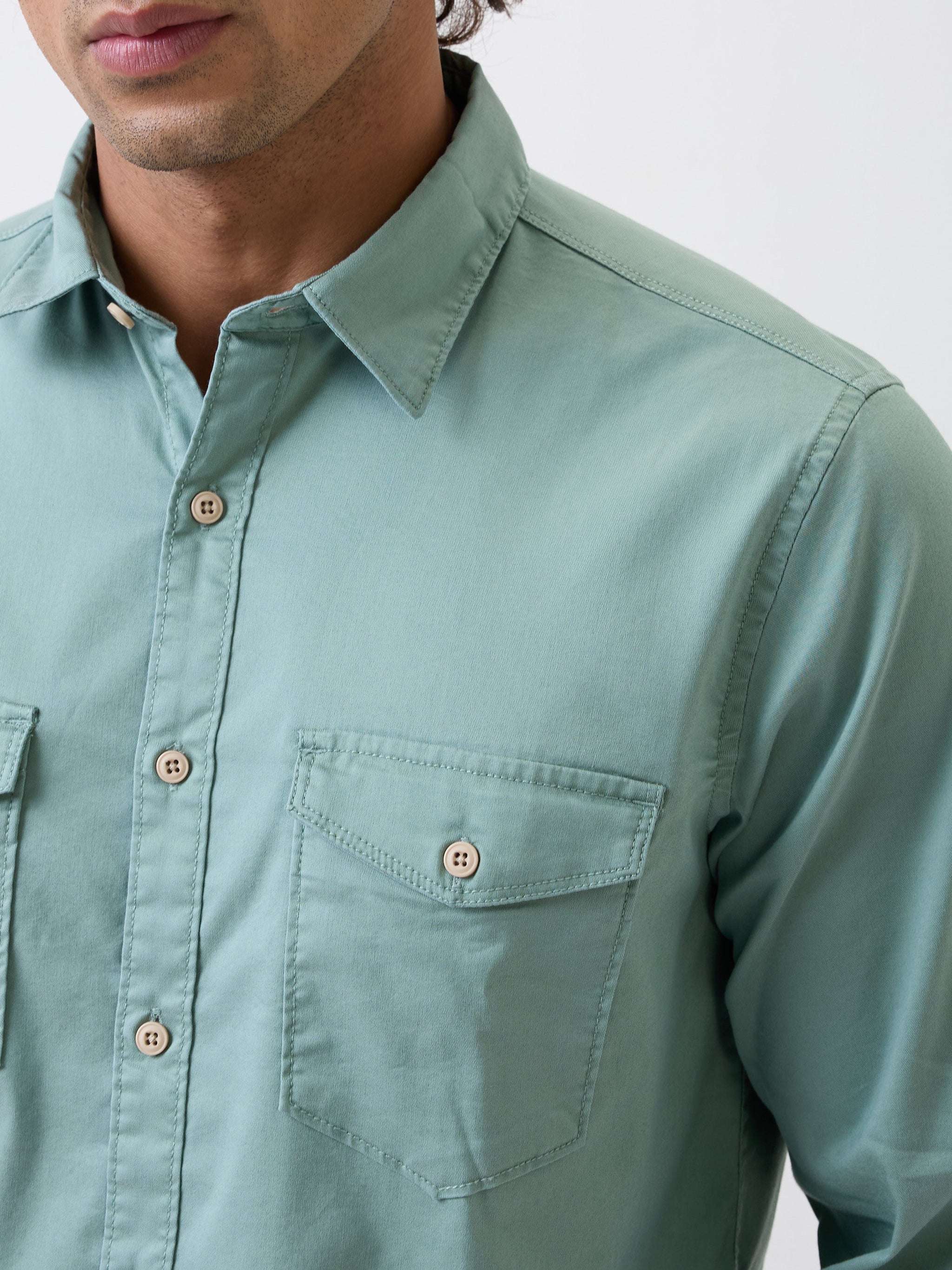 Men Shirt Green Slim Fit