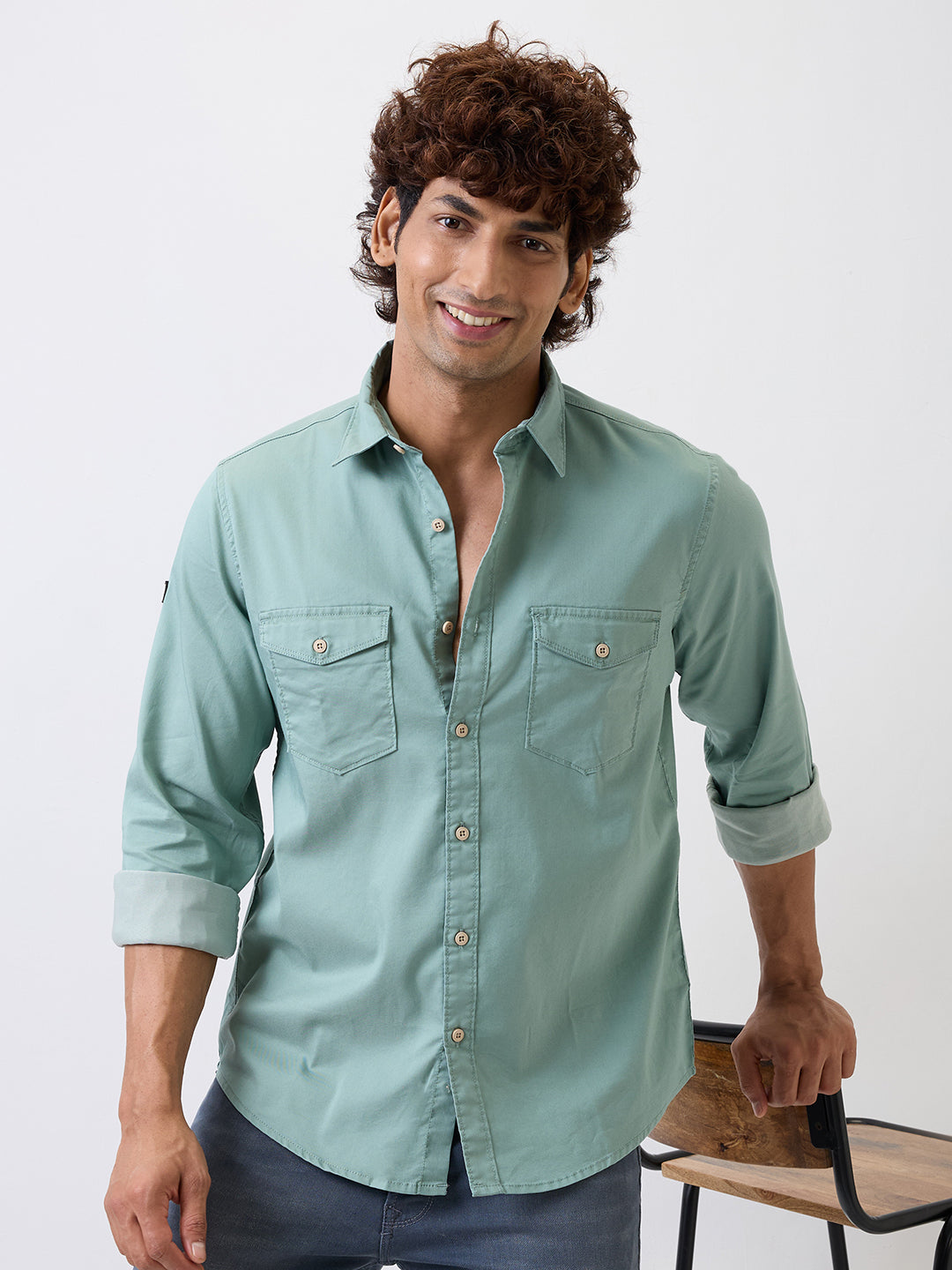 Spykar Green Slim Fit Casual Shirt For Men
