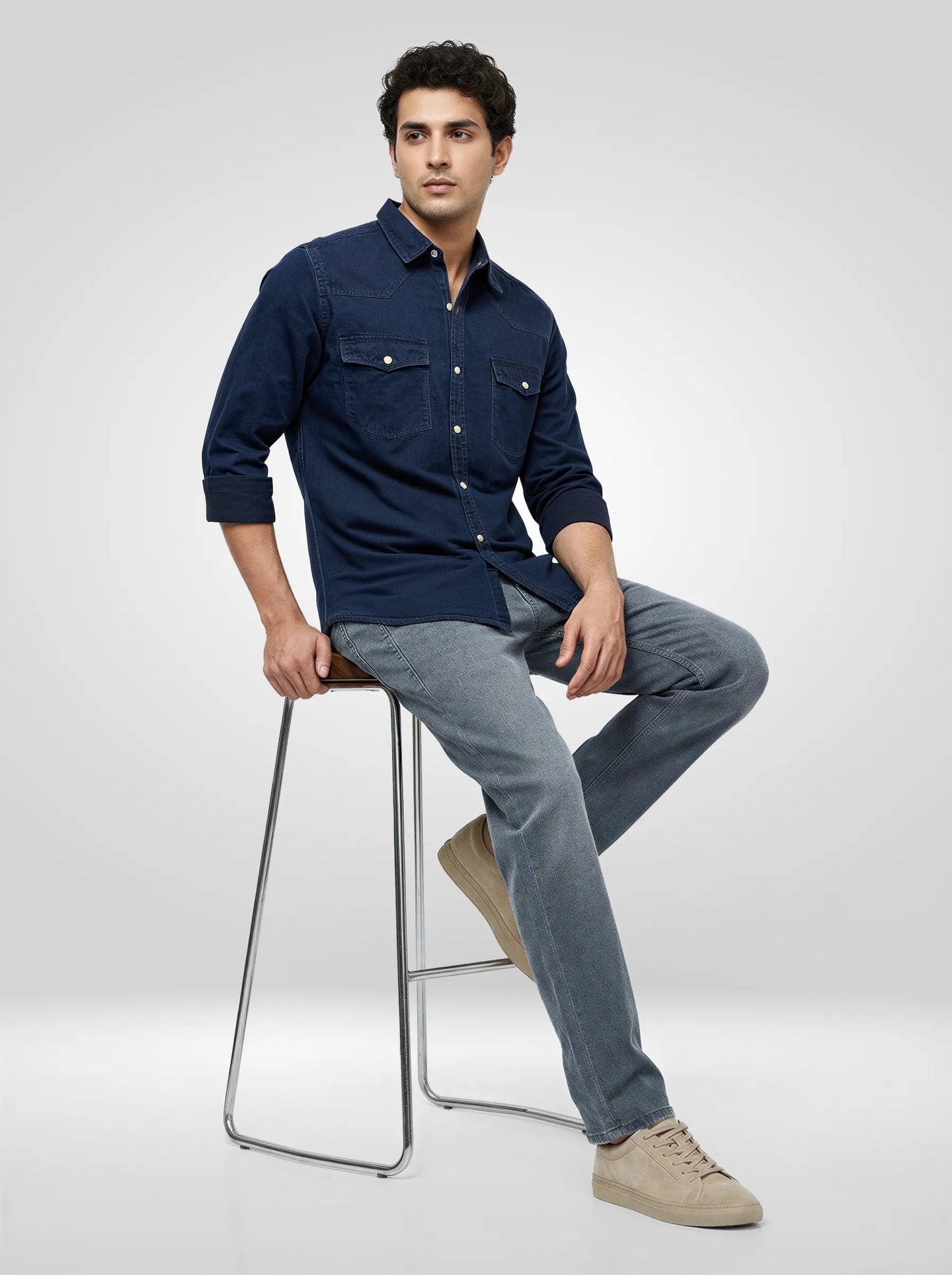 Men Shirt Denim Dark Blue Regular Fit