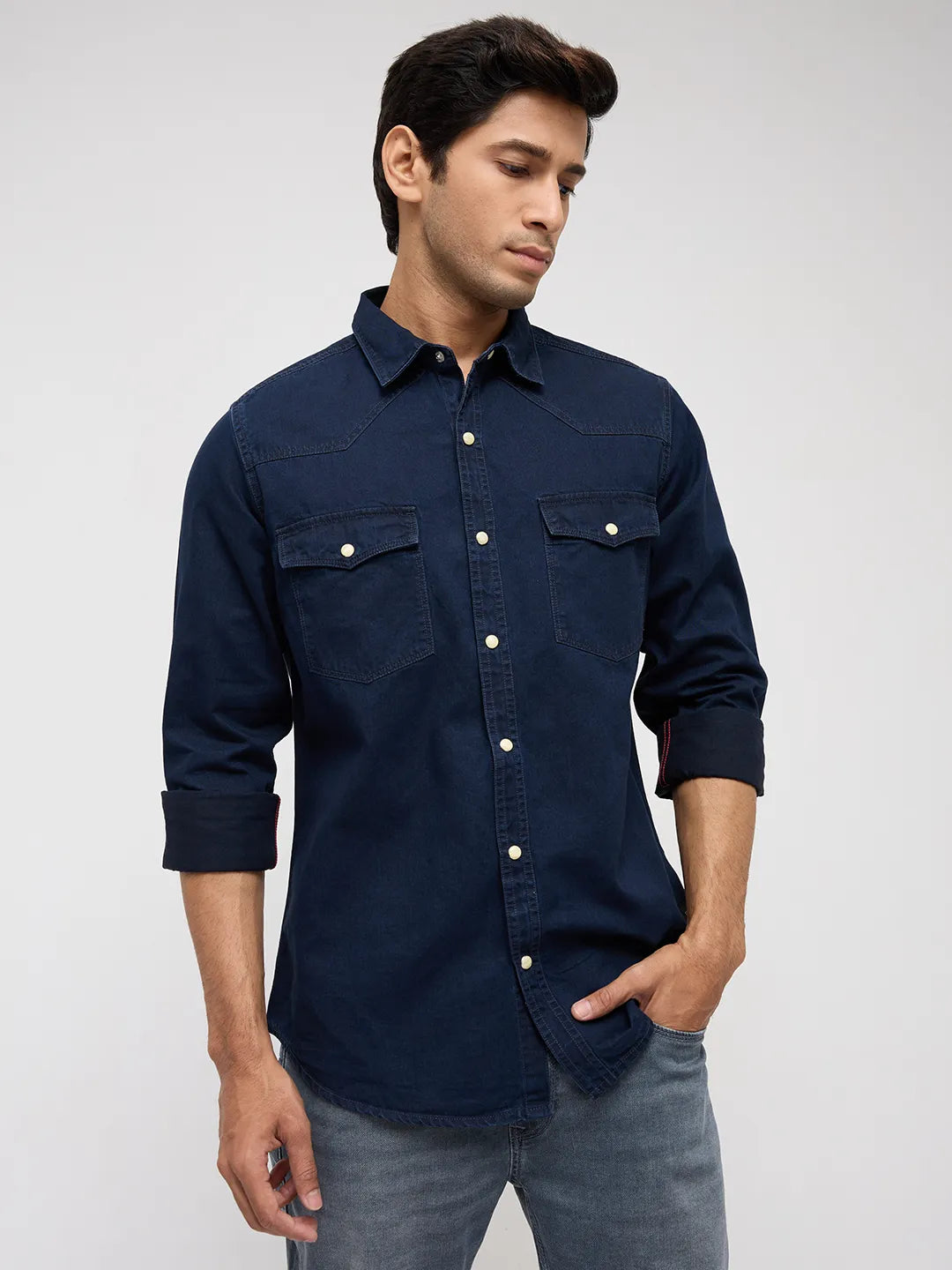 Men Shirt Denim Dark Blue Regular Fit