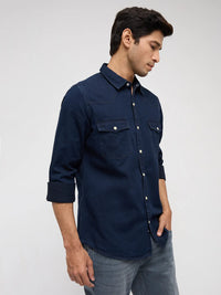 Men Shirt Denim Dark Blue Regular Fit