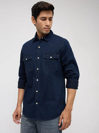 Men Shirt Denim Dark Blue Regular Fit