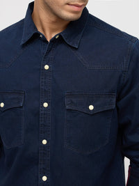 Men Shirt Denim Dark Blue Regular Fit