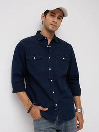 Men Shirt Denim Dark Blue Regular Fit