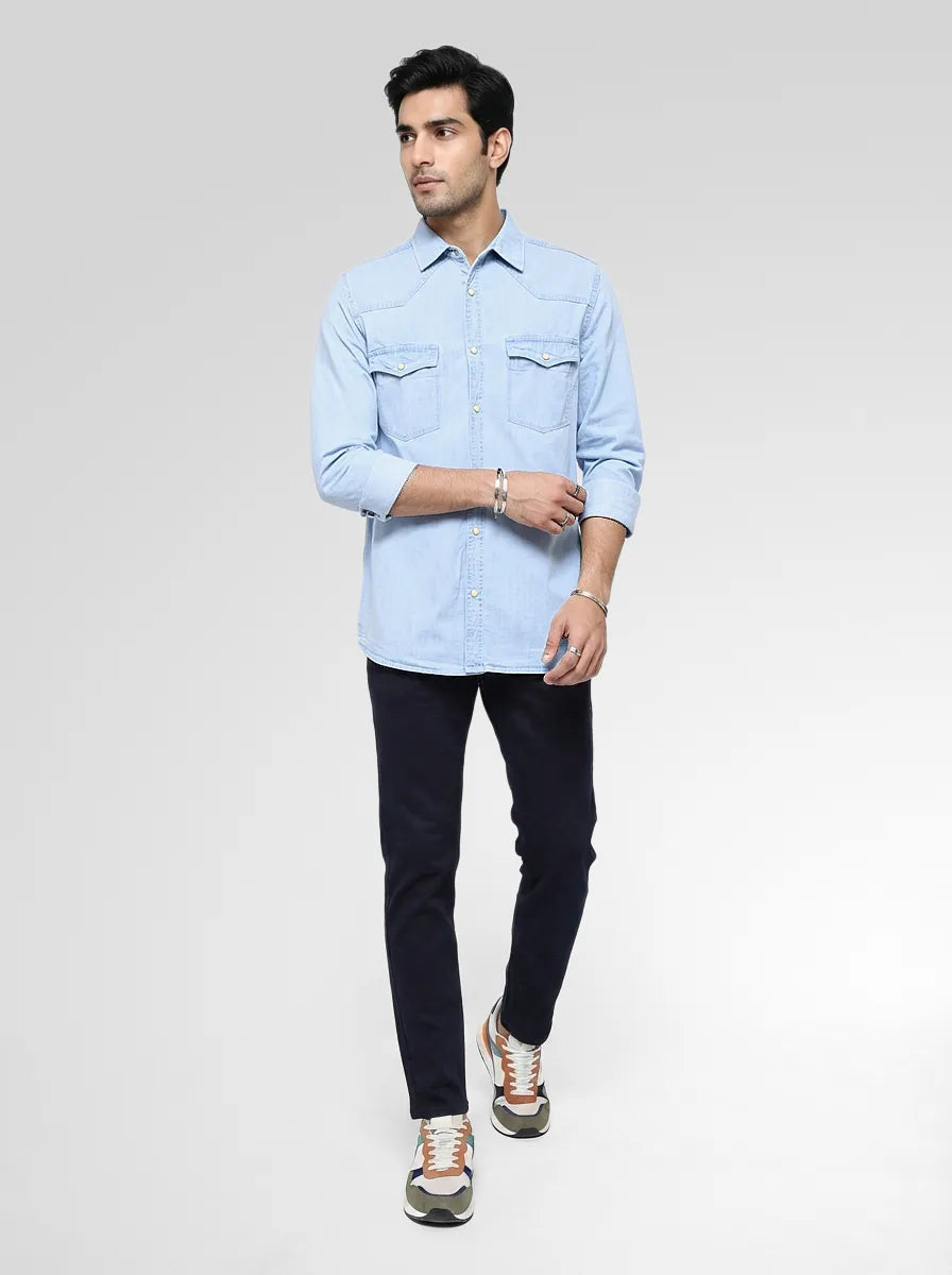 Men Shirt Denim Light Blue Regular Fit